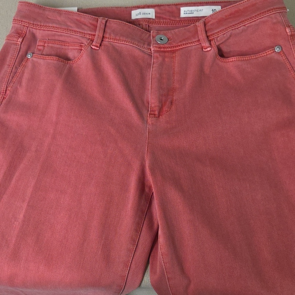 NWT J Jill Pink Sandwashed Jeans Slim Ankle  Sz 10 - Picture 2 of 6